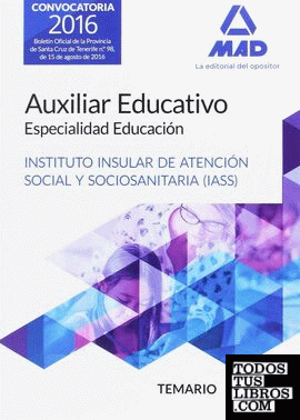 Auxiliar Educativo Especialidad Educación del IASS-Cabildo Insular de Tenerife. Temario