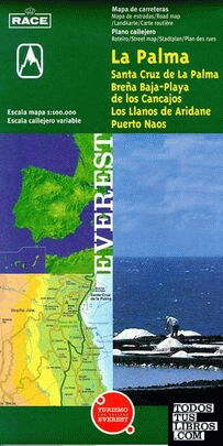 Mapa provincial de La Palma. Santa Cruz de la Palma, Breña Baja-Playa de los Cancajos, Los Llanos de Aridane y Puerto Naos