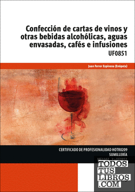 Confección de cartas de vinos y otras bebidas alcohólicas, aguas envasadas, cafés e infusiones