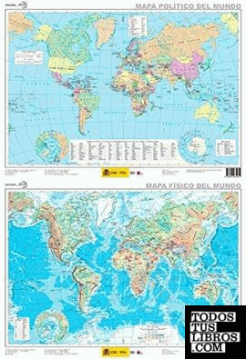 Mapa físico-político del mundo plastificado. 52 x 38 cm.