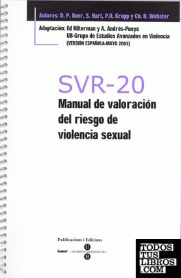 SVR-20 - Manual de valoración del riesgo de violencia sexual + Bloc protocolos de 25 hojas