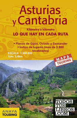 Mapa de carreteras Asturias y Cantabria (desplegable), escala 1:340.000