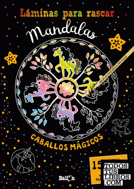 Láminas para rascar Mandalas - Caballos mágicos