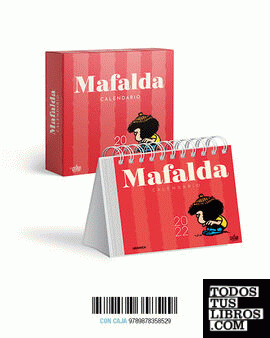 Mafalda 2022, calendario de escritorio rojo con caja