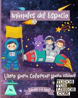 Libro para colorear de animales espaciales para niños de 4 a 8 años